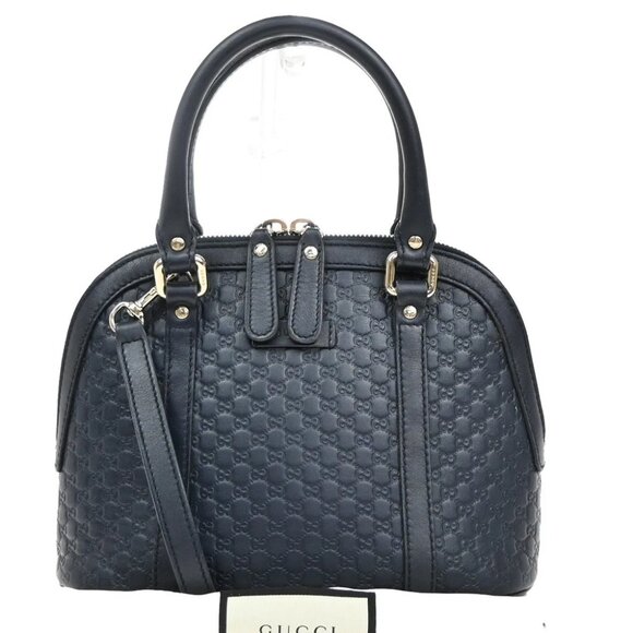 GUCCI Logo Guccissima GG Pattern 2Way Shoulder Hand Bag Leather Navy Blue Italy - Picture 1 of 16